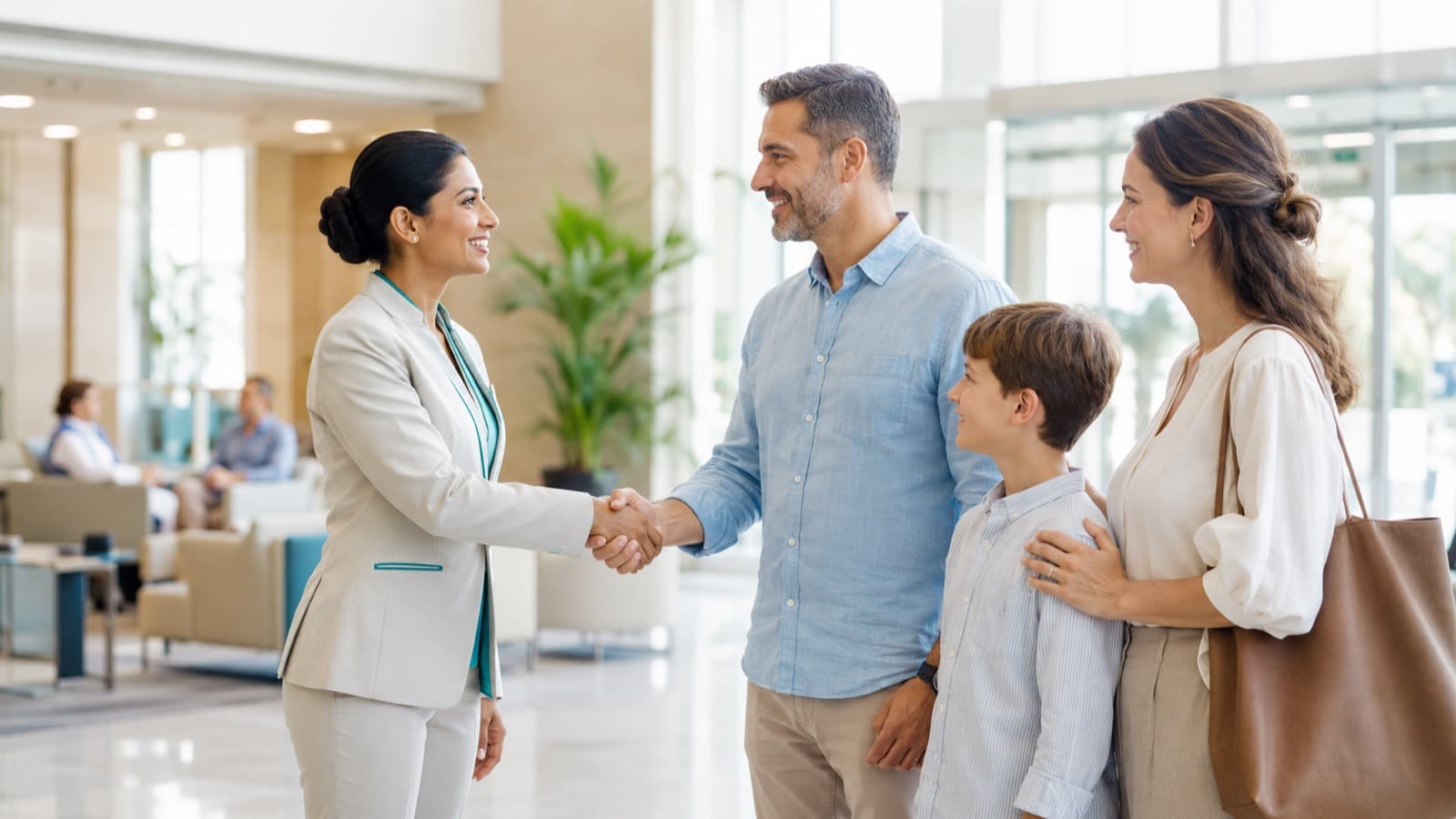 Coordinator welcoming a patient and family